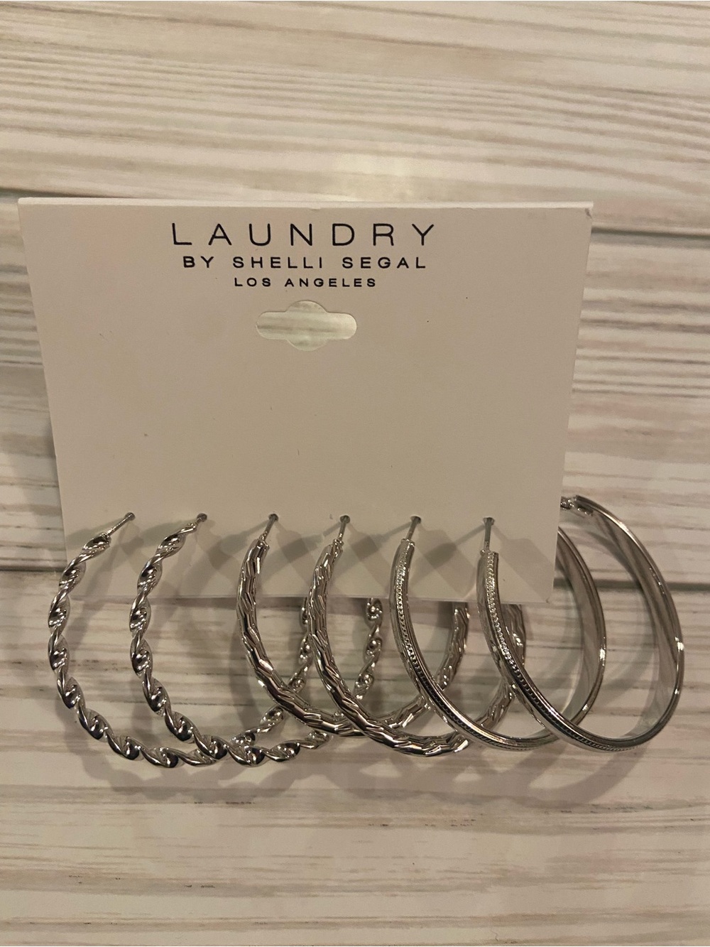 Laundry by Shelli Segal silver tone hoop earrings set
